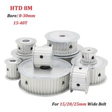 HTD 8M Timing Belt Pulley 8-30mm Bore, 15-40T for 15/20/25mm Wide CNC 3D Printer