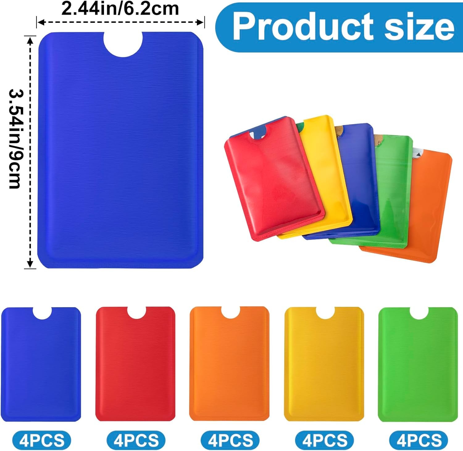 OIIKI 20PCS RFID Blocking Sleeves for Credit Red, Yellow, Orange, Blue, Green 
