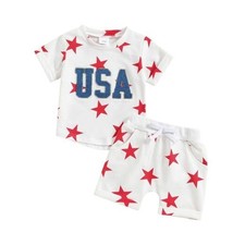 Amnnchya Baby Boy Girl 4th of July Outfit Toddler Fourth of July 4-5T Red Stars