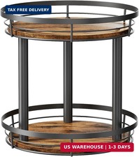 LAMU 10'' Wood Lazy Susan Spice Rack Organizer, 2 Tier Spice Organization for Ca