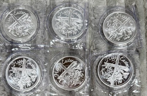 (6) Happy Easter With A Cross  1 0z .999 Silver Rounds Sealed & Uncirculated 179