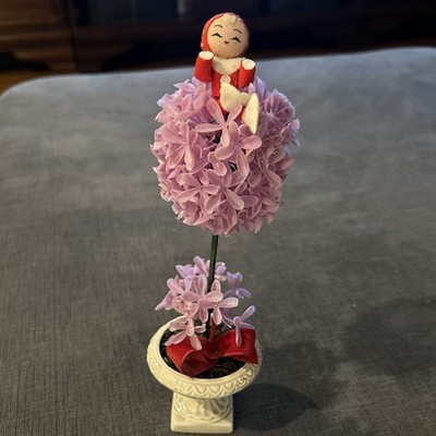 Vintage Christmas Inarco Japan Felt Elf In Ceramic Purple Topiary Inarco Sticker