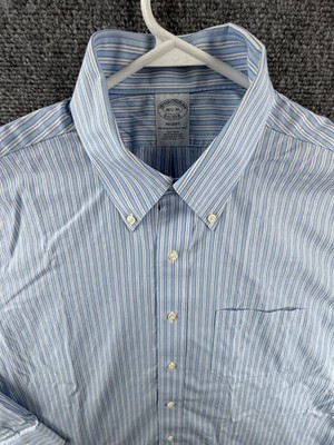 Brooks Brothers Regent Striped Cotton Non-Iron 16.5 35 Button-Down Blue Pocket