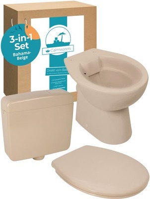 Komplettset Stand-WC Bahamabeige Spülrandlos WC-Sitz Spülkasten Tiefspüler
