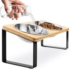 Set of 2 Stainless Steel Tilted and Elevated Raised Cat Bowls for Indoor