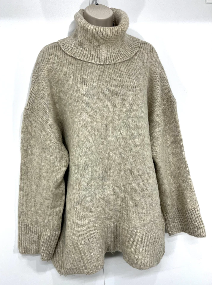 H&M Oatmeal ALPACA Blend Relaxed Fit Women's Chunky Roll Neck Jumper UK 16 18 XL - Image 2 of 4