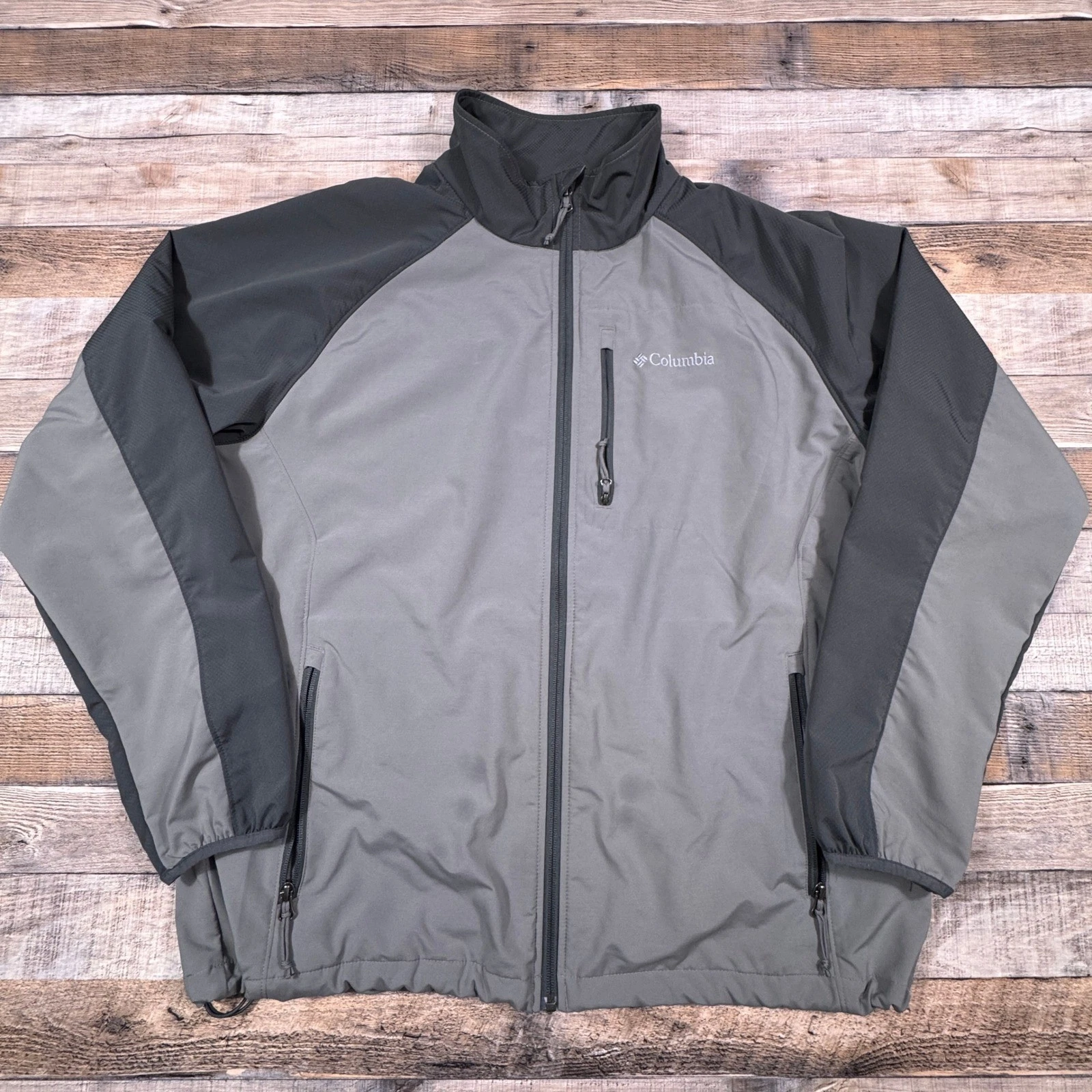 Columbia Mens XL Softshell Jacket Grey Charcoal Full Zip Windbreaker