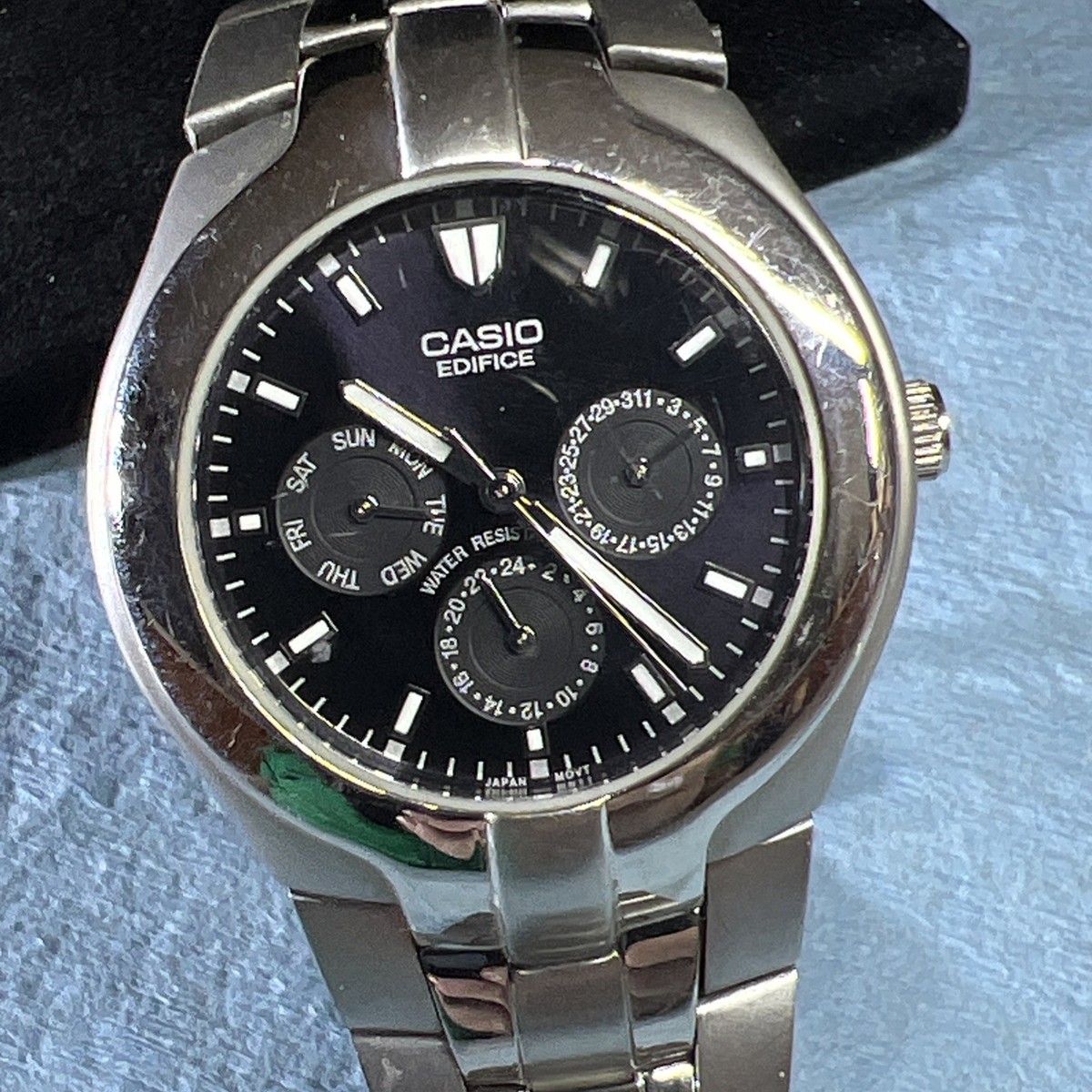 Casio Edifice 1343 Stainless Steel Watch Black Dial 38mm Men's