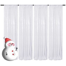 White Sequin Backdrop 2FTx8FT 4 Panels Curtains Party Curtains Sparkle Glitte...