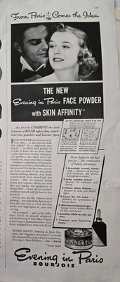 1938 Bourjois Evening in Paris Perfume Face Powder Romantic vintage ad 