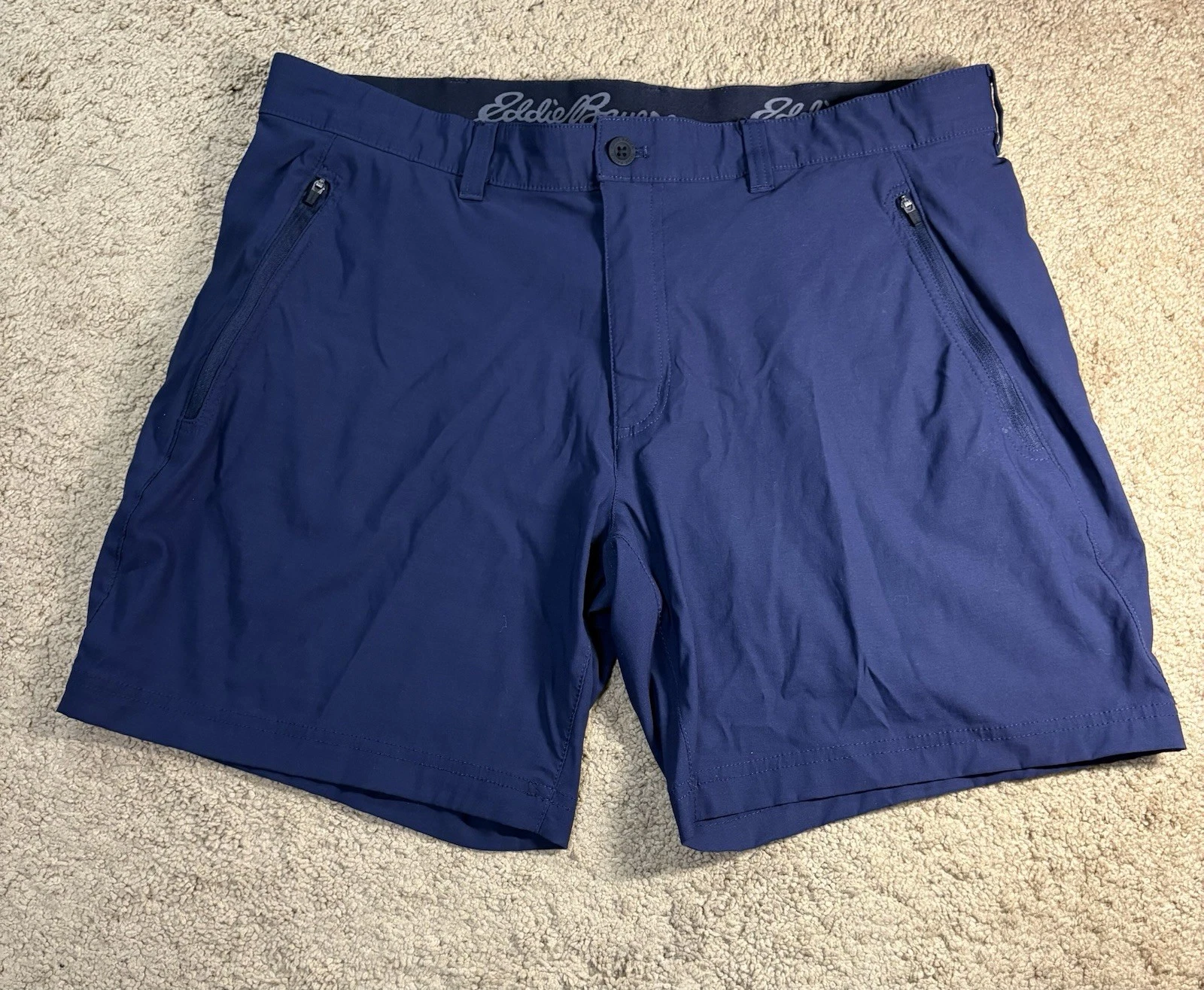 Eddie Bauer Horizon Guide Wander Short Men 38 Navy Slash Zip Pockets Outdoor