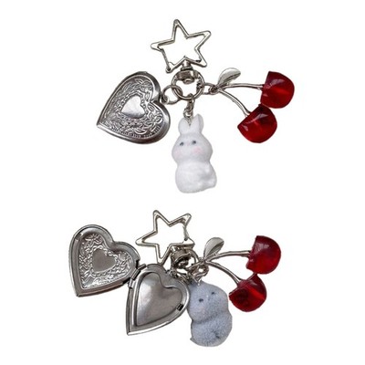 Artistic Rabbit Cherry Picture Frame Keyring Charm Suitable For All Age Groups