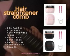 Rechargeable Hair Straightener Comb USB Compact Portable Travel Size Black Pink