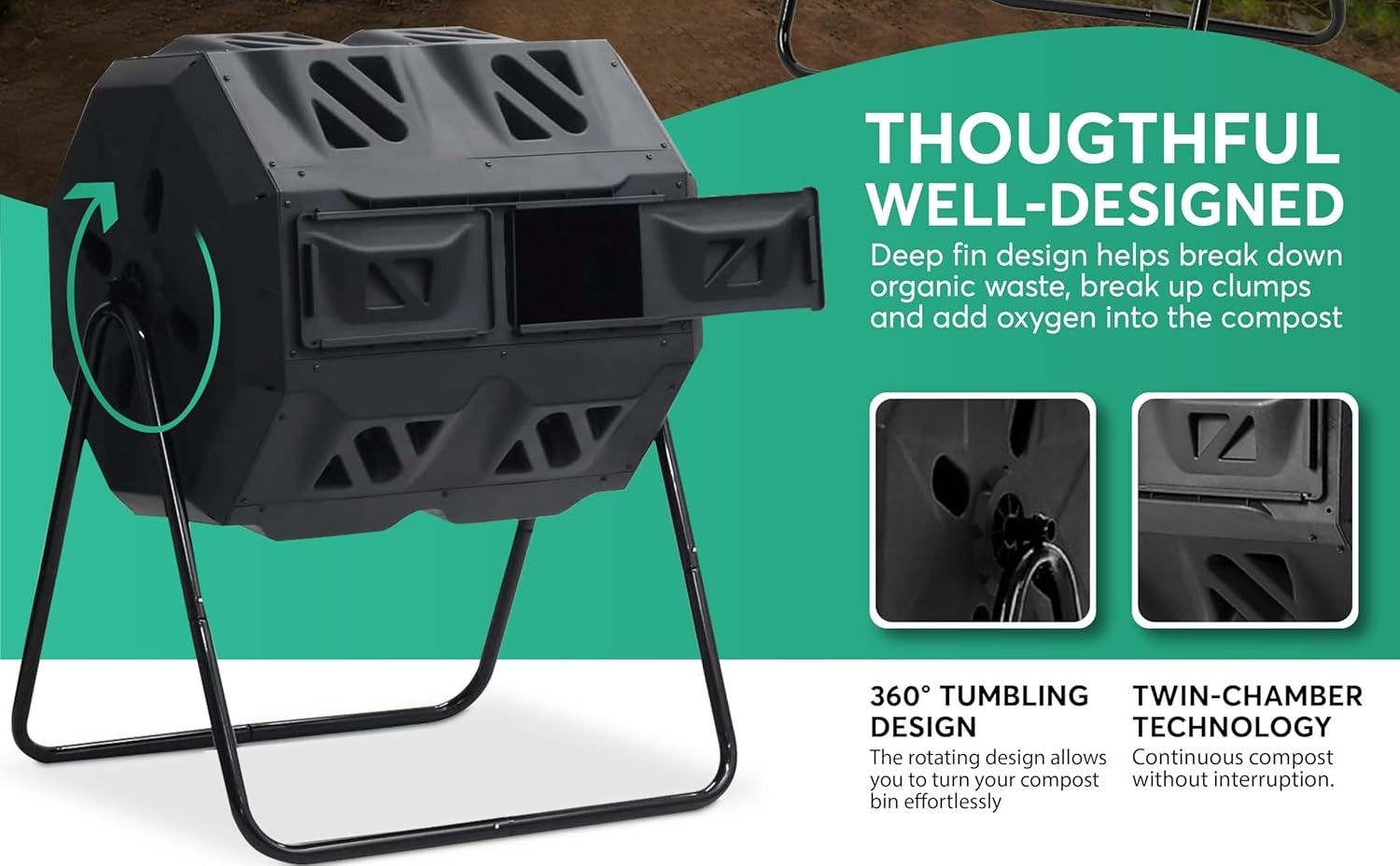 Composter 43 Gallon Twin Chamber Stainless Steel Center Tube Aeration