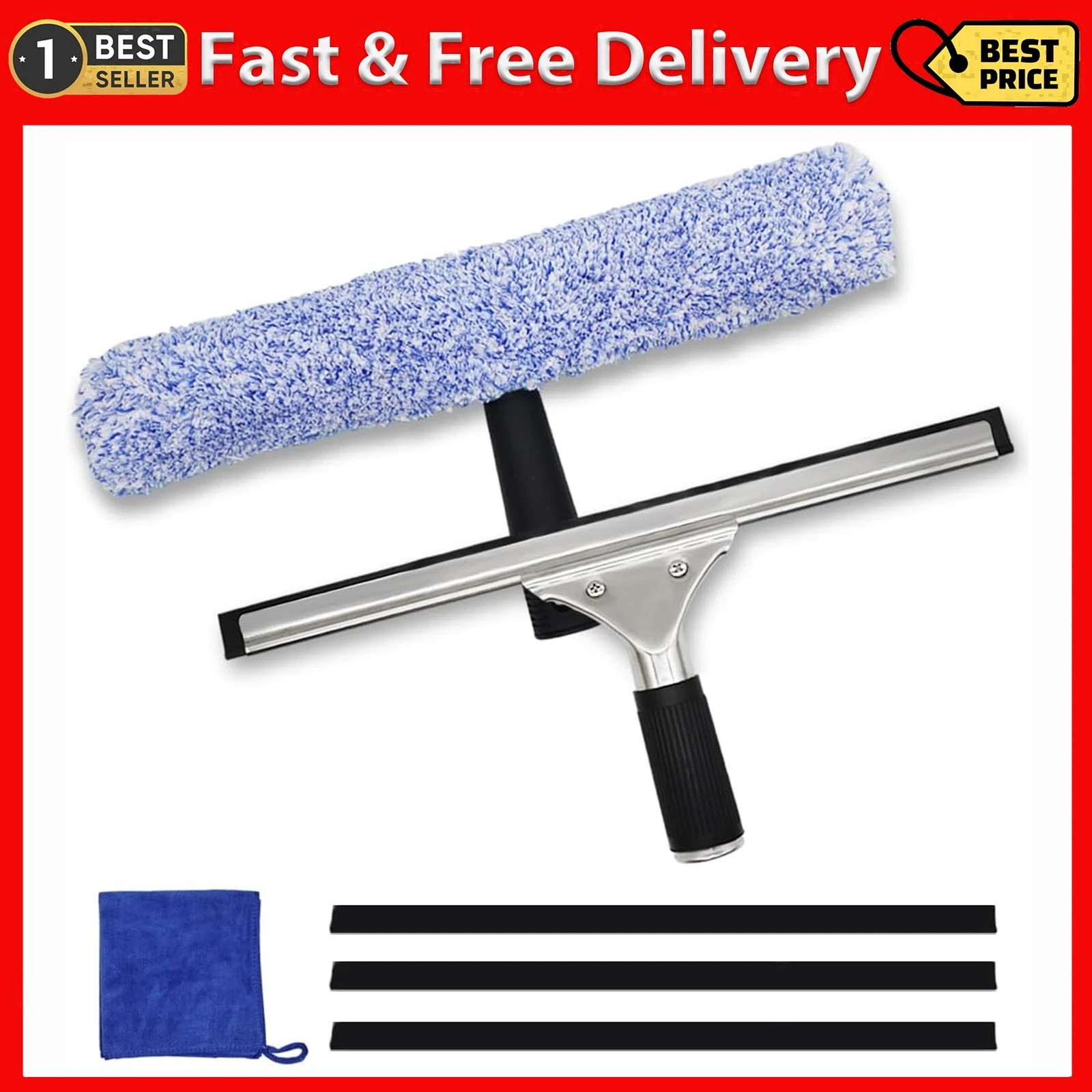 6Pcs Professional Window Cleaning Equipment 14inch Silicon Squeegee & Microfiber