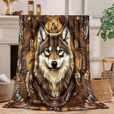 Indian Wolf Blanket Wolf Fleece Throw Blanket Super Soft Fuzzy Plush Cozy War...