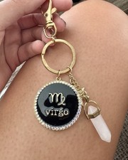 Virgo Zodiac Key Chain Gold Tone Metal Crysta...