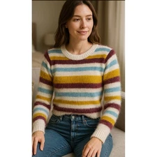 Lilac Dream Fuzzy Eyelash Knit Striped Sweater Women's S Cropped Soft Cozy Y2K