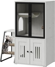 2-in-1 Cat Litter Box Enclosure Furniture with Removable Ladder Scratching Post