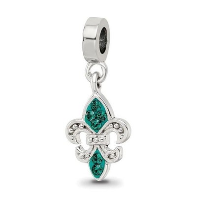 The Black Bow Sterling Silver Green Crystal Fleur De Lis Dangle Bead Charm