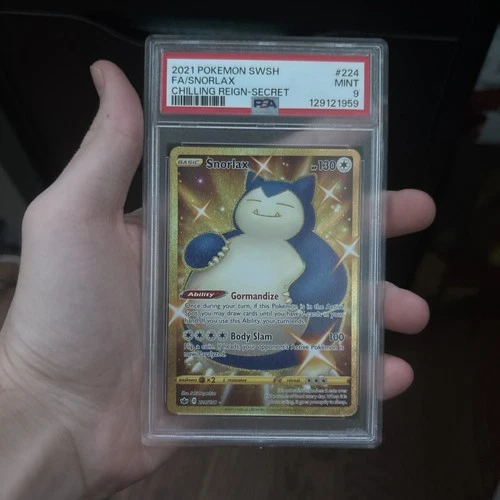 PSA 9 MINT Snorlax Chilling Reign Gold Secret Rare Full Art Holo Pokemon 224/198