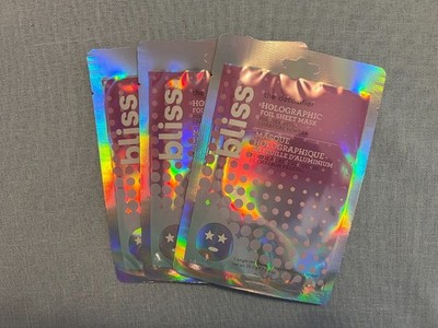NEW Set of 3 - Bliss The Detoxifier Holographic Foil Sheet Mask Charcoal Powder