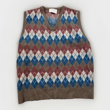 Vintage Lord Jeff Sweater Vest Size Large Argyle Dupont Orlon & Wool USA Made