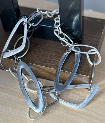 Large Chains Necklace/ Varied Textures  & Shapes/ Silver  & Gun Metal Tones