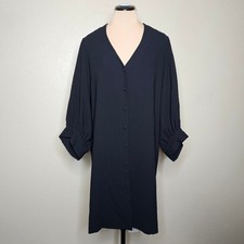 Karen Kane Black Button Front V Neck Balloon Sleeve Dress Size L