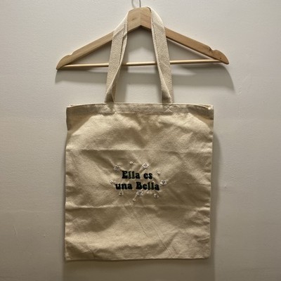 Ella Es Una Bella Hand Embroidered Canvas Tote Flower Embellished 