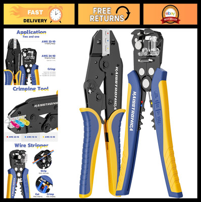 Automatic Wire Stripper & Crimping Tool, AWG 24-10, Ratchet Crimper for Heat Shr