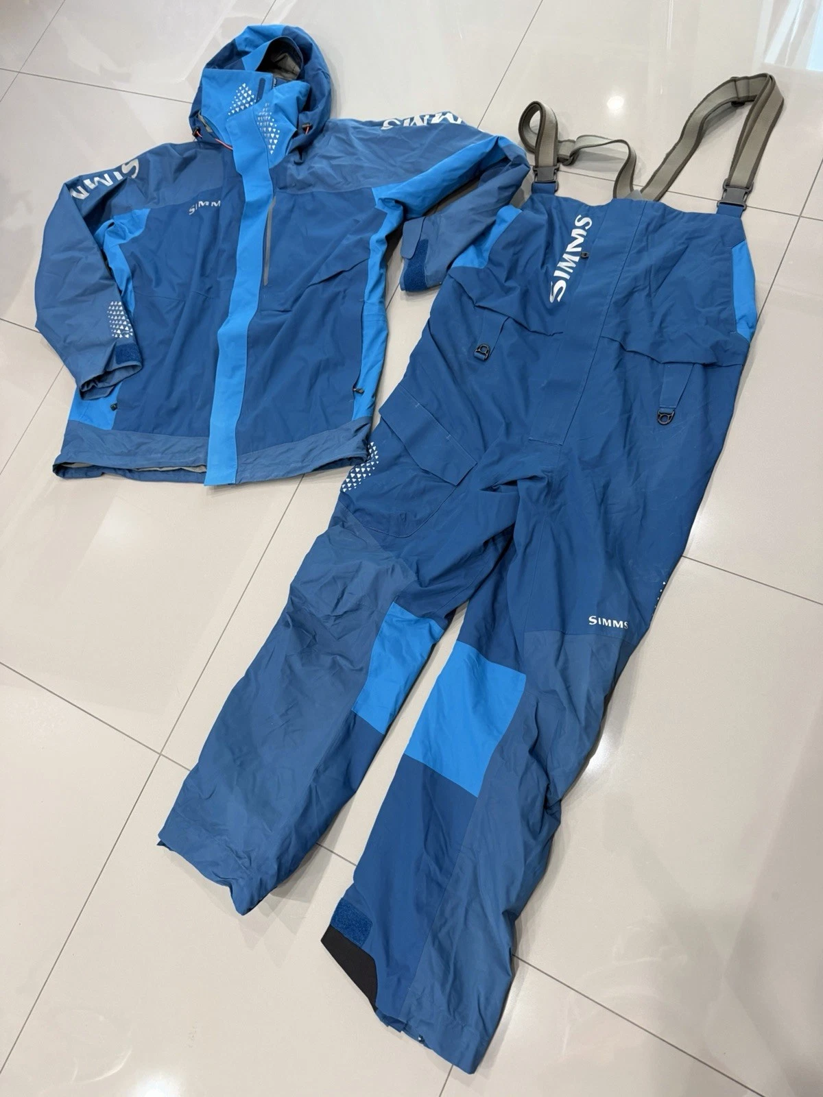 Men's SIMMS Challenger Blue Outdoor Bibs And Jacket Rain Coat SZ XL