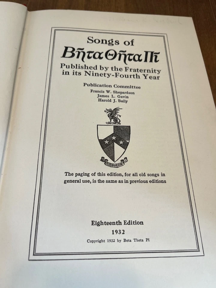 Songs of Beta Theta Pi 1938 Foto 2 de 4