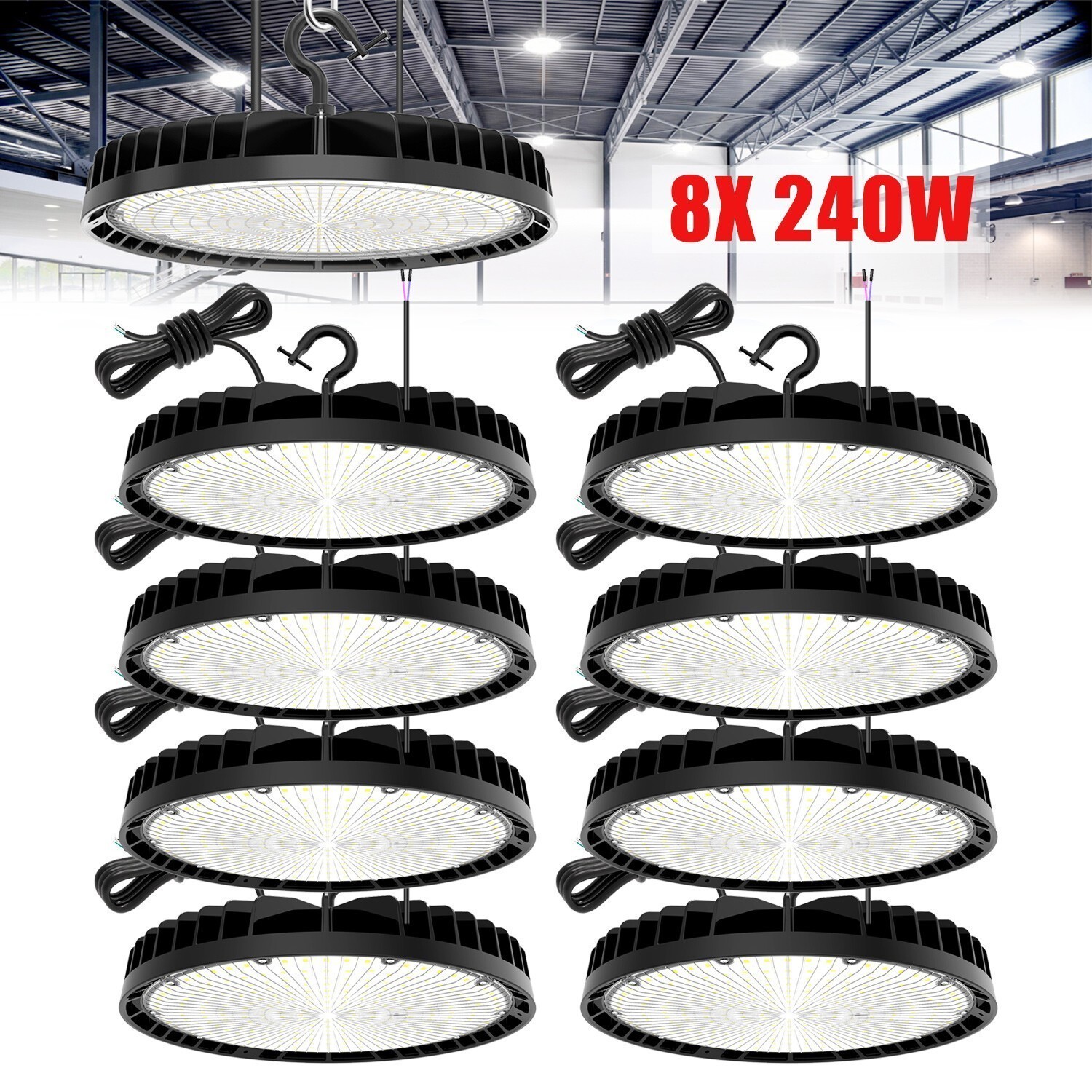 8Pack 240W UFO Led High Bay Light Warehouse Garage GYM Commercial Light Fixtures