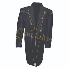 Vintage Black Military Dress Tailcoat  Formal Uniform Jacket with Gold Trim