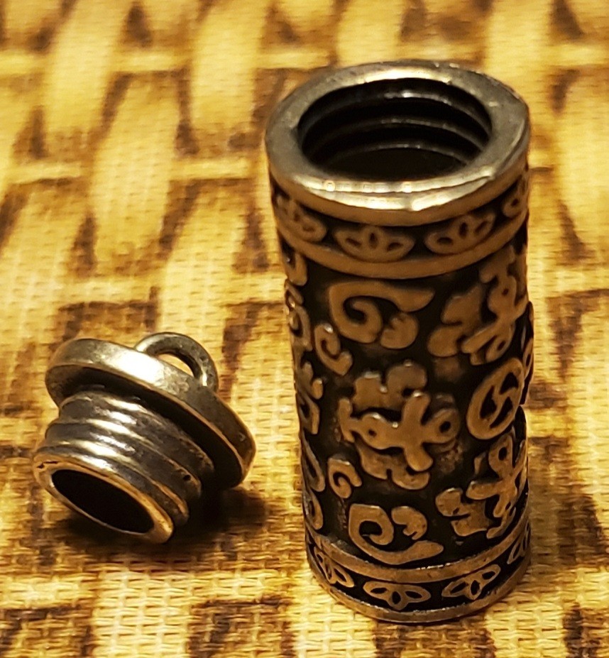 SHADOWBOX MINIATURE-TINY BRASS CHINESE PILL BOTTLE