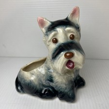 Vintage Royal Copley Scottie Dog Ceramic Planter Grey  White Scottish Terrier