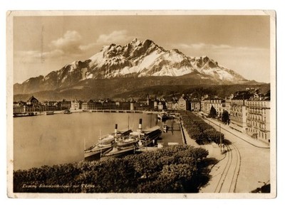 Alte AK Luzern Schweizerhofquai mit Pilatus   Schweiz 1932 gelaufen Postkarte