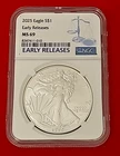 2025 $1 AMERICAN SILVER EAGLE NGC MS69 BLUE EARLY RELEASES LABEL