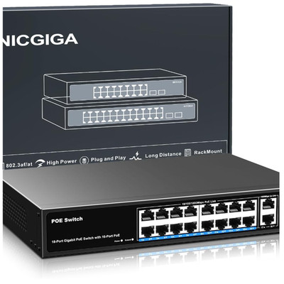 16 Port PoE Switch 250W 16x30W 2 Uplink