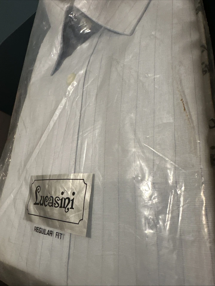 Camisa de Vestir Lucasini Azul Talla 17 34-35 Camisa Para Hombre Calce Regular Manga Larga NUEVA Foto 4 de 4