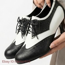 Womens Wing Tip Mid Block Kitten Heel Vintage Casual Pumps Shoes 48/49/50 Hot