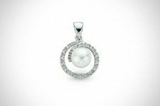 Image of 9ct White Gold Freshwater Pearl and Diamond Pendant