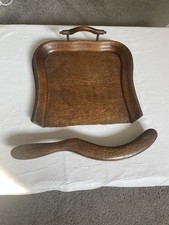 Antique Early 1900s Wooden Table Crumber Set/Butlers Tray And Matching Brush