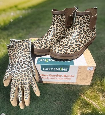 #ad #ad Gardenline Animal Print Garden Boots amp; Matching Gloves Set Size 8 Beige Brown $39.00