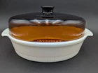 Anchor Hocking Fire King 3 QT White Baking Dish Amber Glass Lid Vintage white