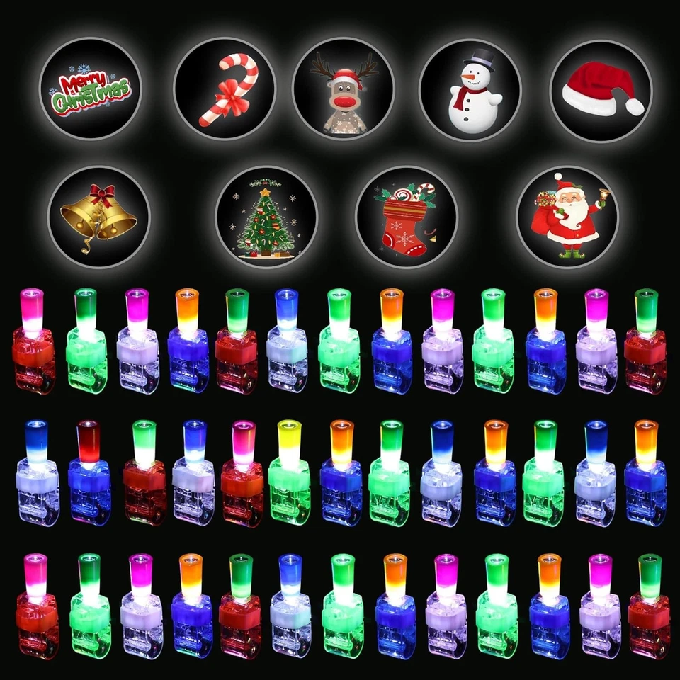 Favores de fiesta de Navidad para niños, 36 piezas luces LED para dedos almacenamiento de Navidad Foto 2 de 4