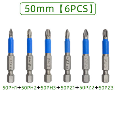 6Pcs Magnetic Non-slip Screwdriver Bit Set PH1 PH2 PH3 PZ1 PZ2 PZ3 Impact Drill