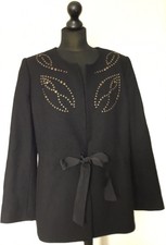 Spirito Di Artigiano Uk18 Black Wool Beaded Jacket With Tie Belt