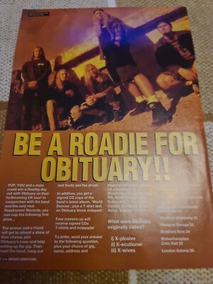 Vintage OBITUARY JOHN TARDY / SKIN SLAYER A4 POSTER RAW MAGAZIN AUSSCHNITT 